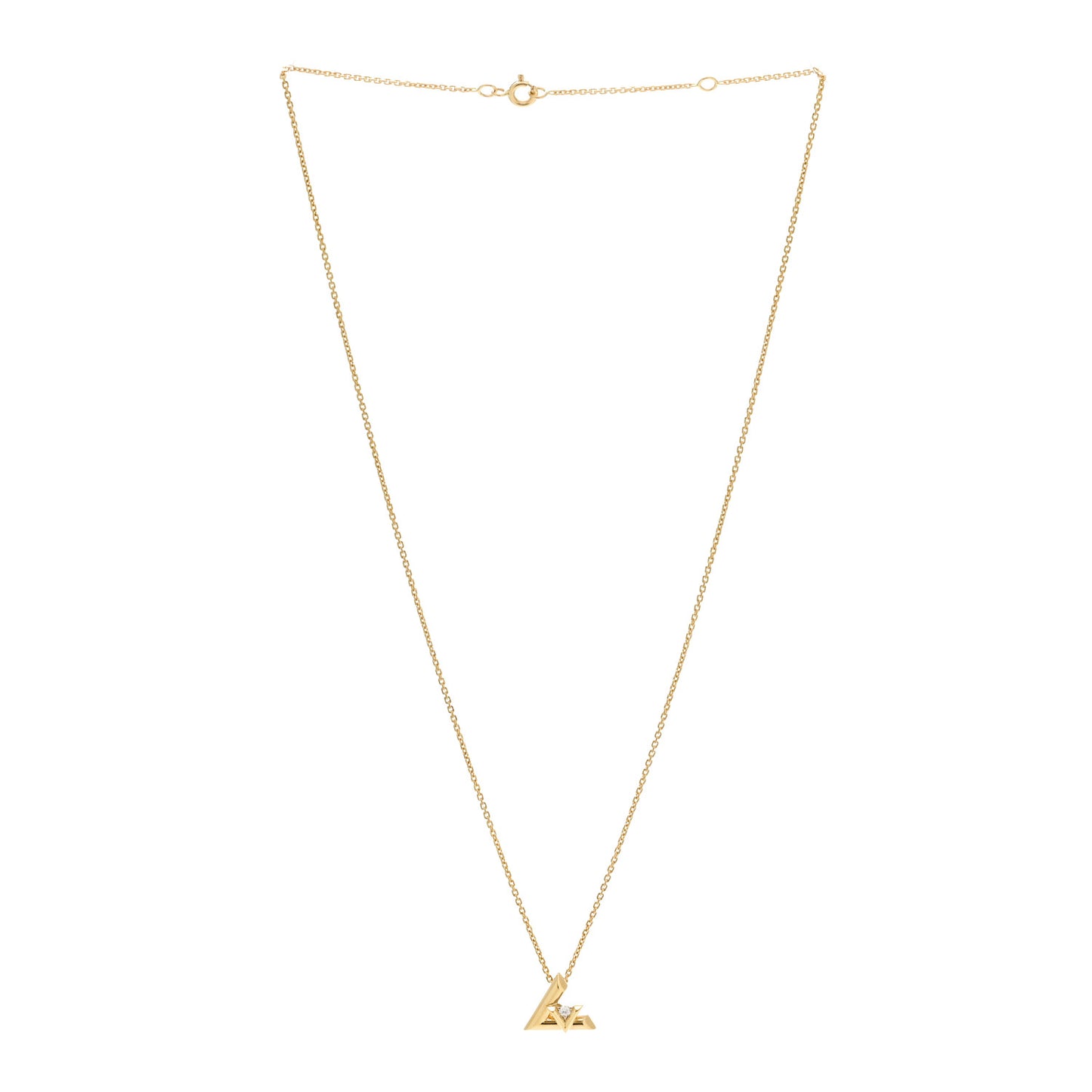18K Yellow Gold Diamond Small LV Volt One Pendant Necklace