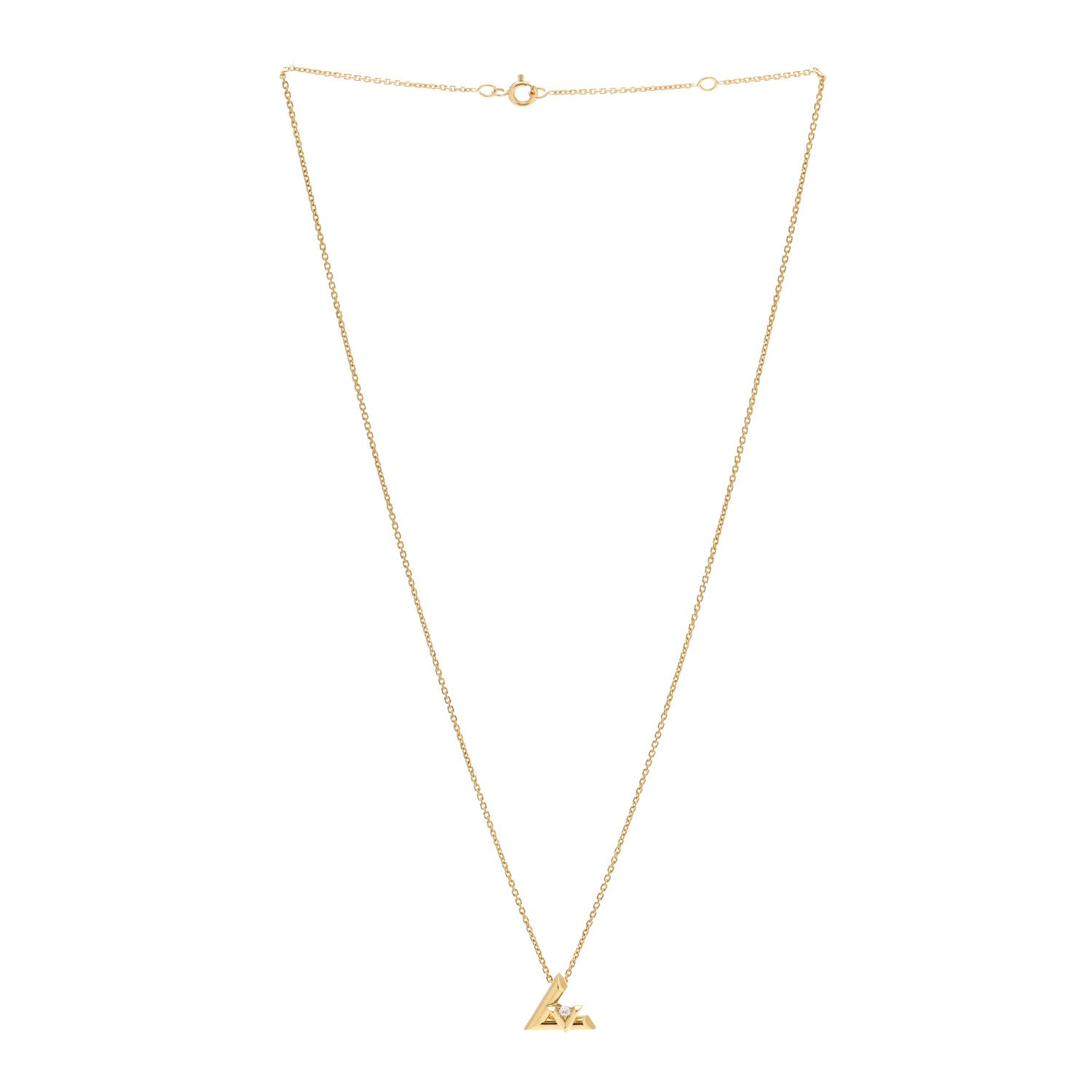 Louis Vuitton 18K Yellow Gold Diamond Small LV Volt One Pendant Necklace 3 of 6