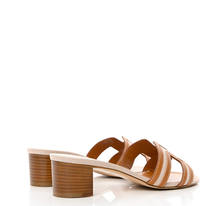 Hermes Calfskin Canvas Oasis Sandals 36.5 Noisette Beige Dore 7 of 16