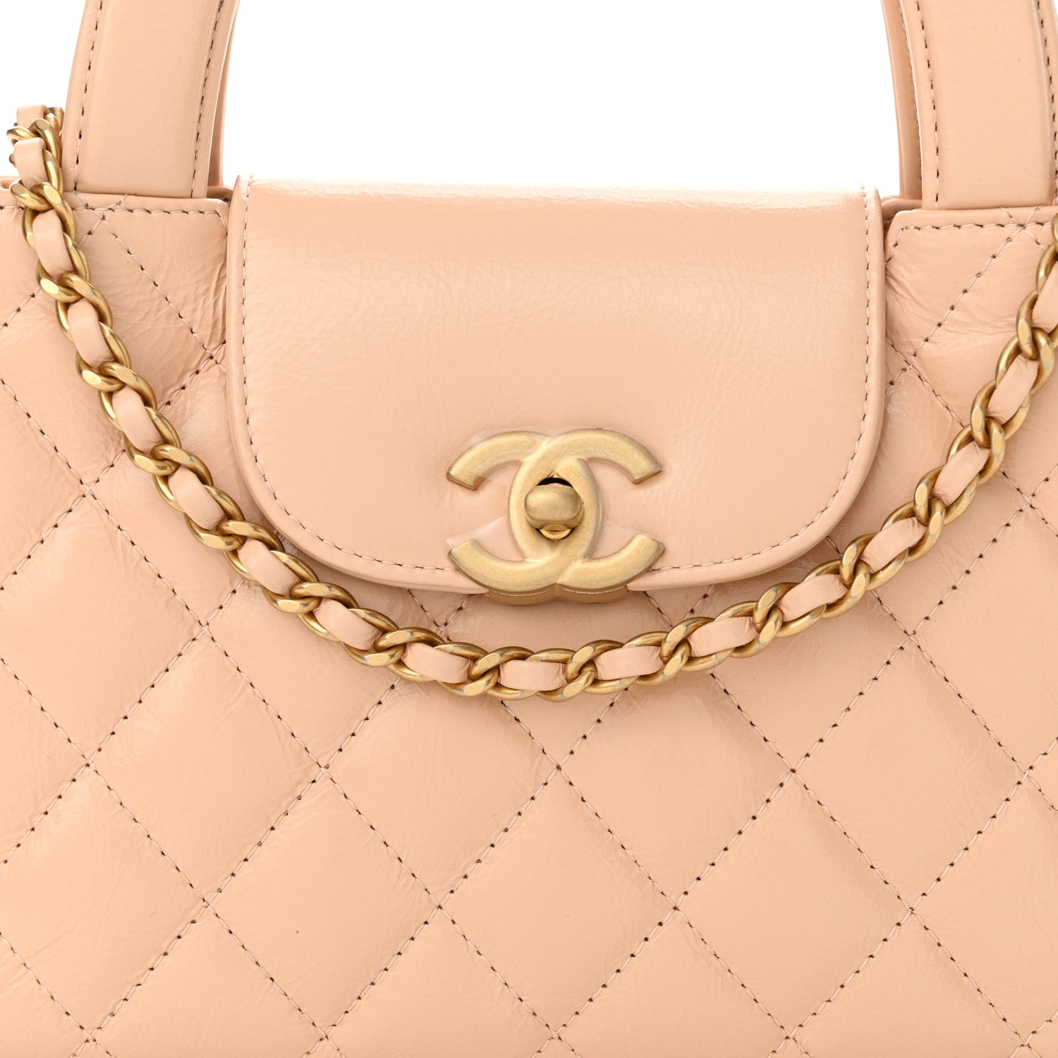 Chanel Shiny Aged Calfskin Quilted Nano Kelly Shopper Beige 8 of 10