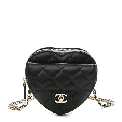 Chanel Lambskin Quilted CC In Love Heart Waist Belt Bag With Chain Black 1 of 11