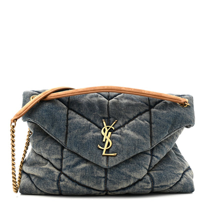 Saint Laurent Denim Quilted Medium Loulou Puffer Monogram Chain Satchel Blue Cinnamon 1 of 10