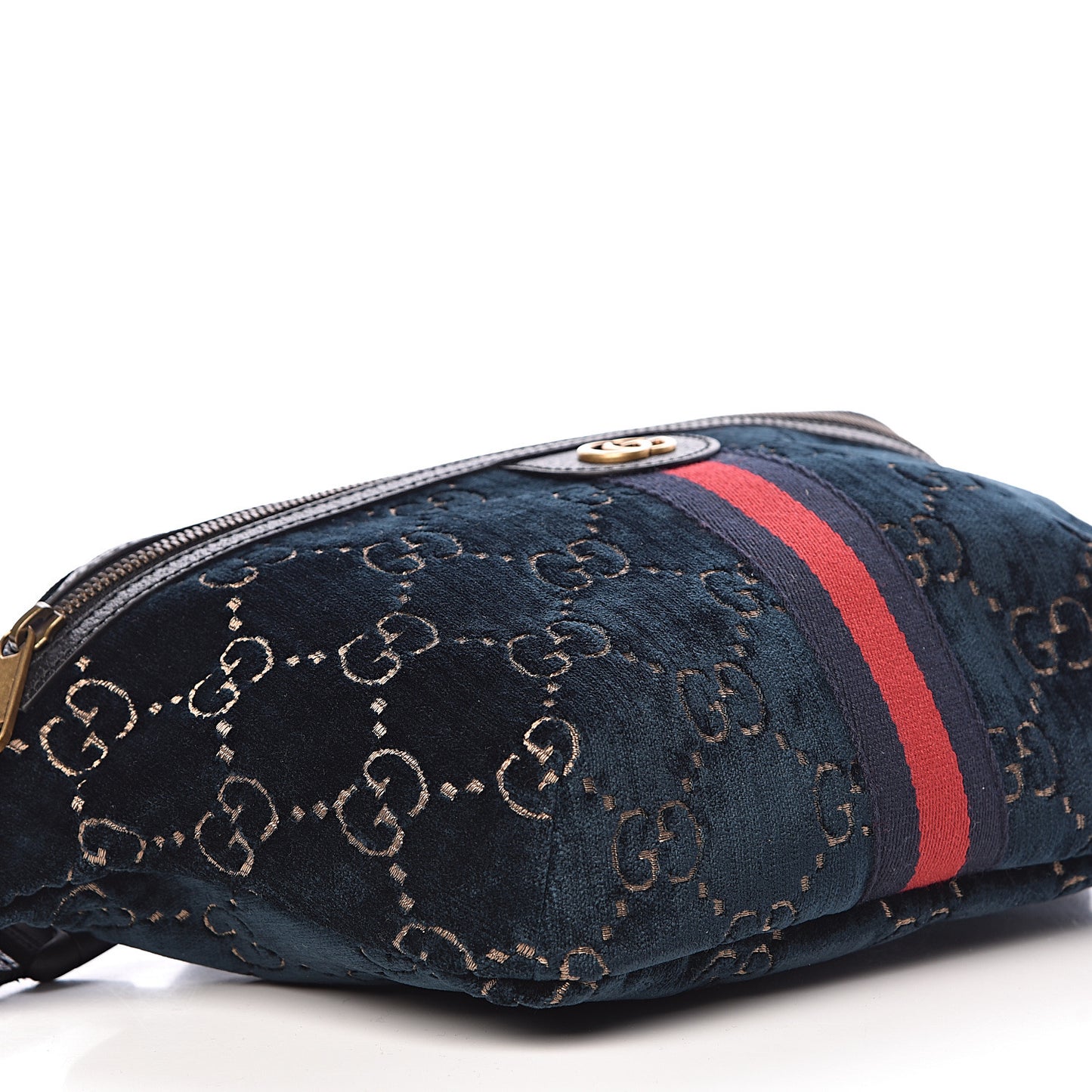 Velvet GG Monogram Web Belt Bag Blue Beige