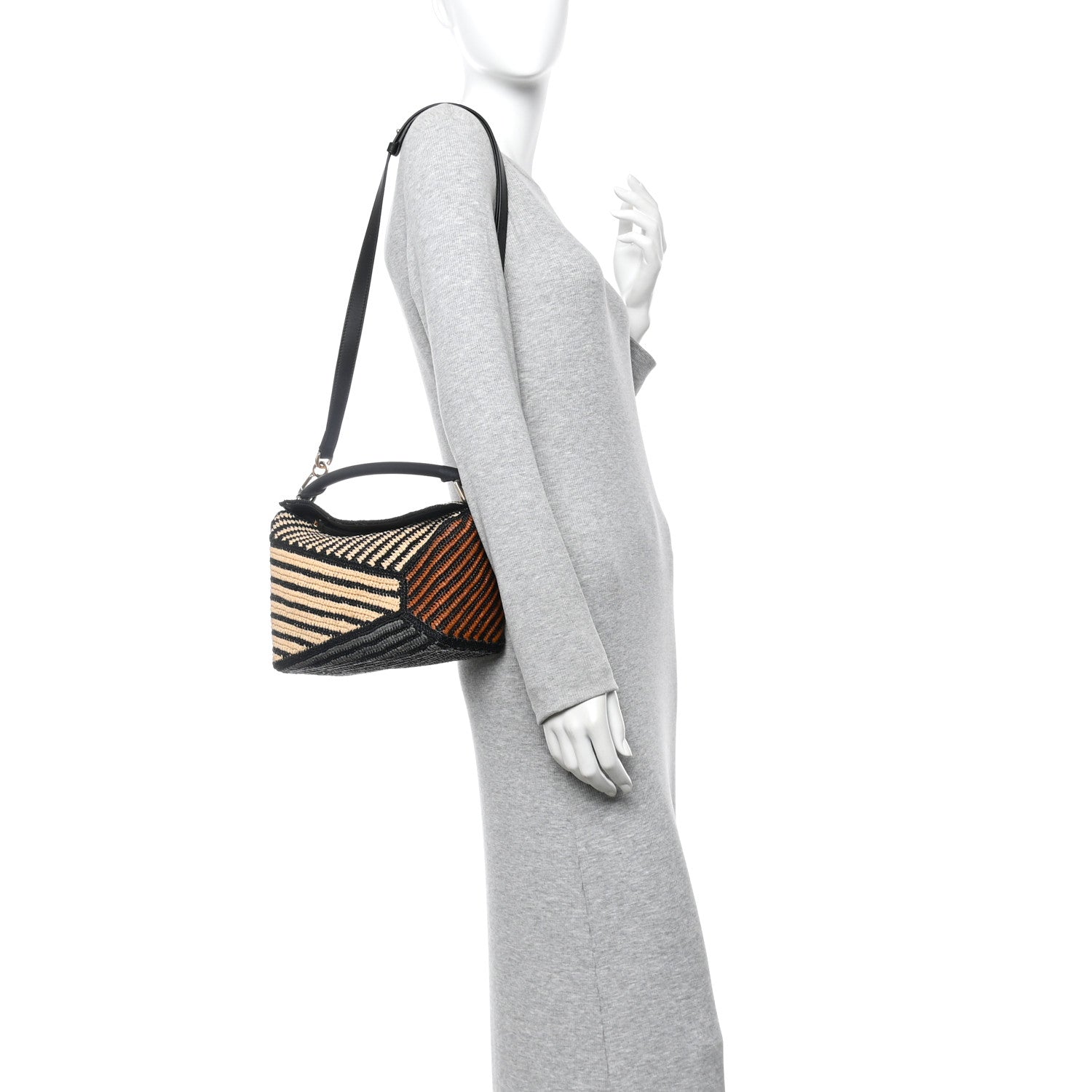 Loewe Calfskin Raffia Small Puzzle Edge Bag Natural Honey Gold 2 of 10