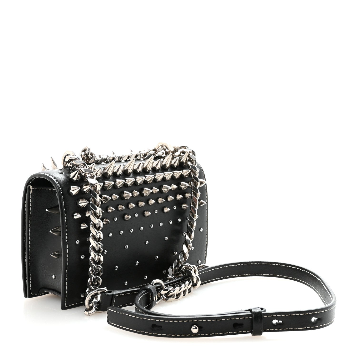 Alexander McQueen Calfskin Spike Studded Knuckle Satchel Black Silver 3 of 9
