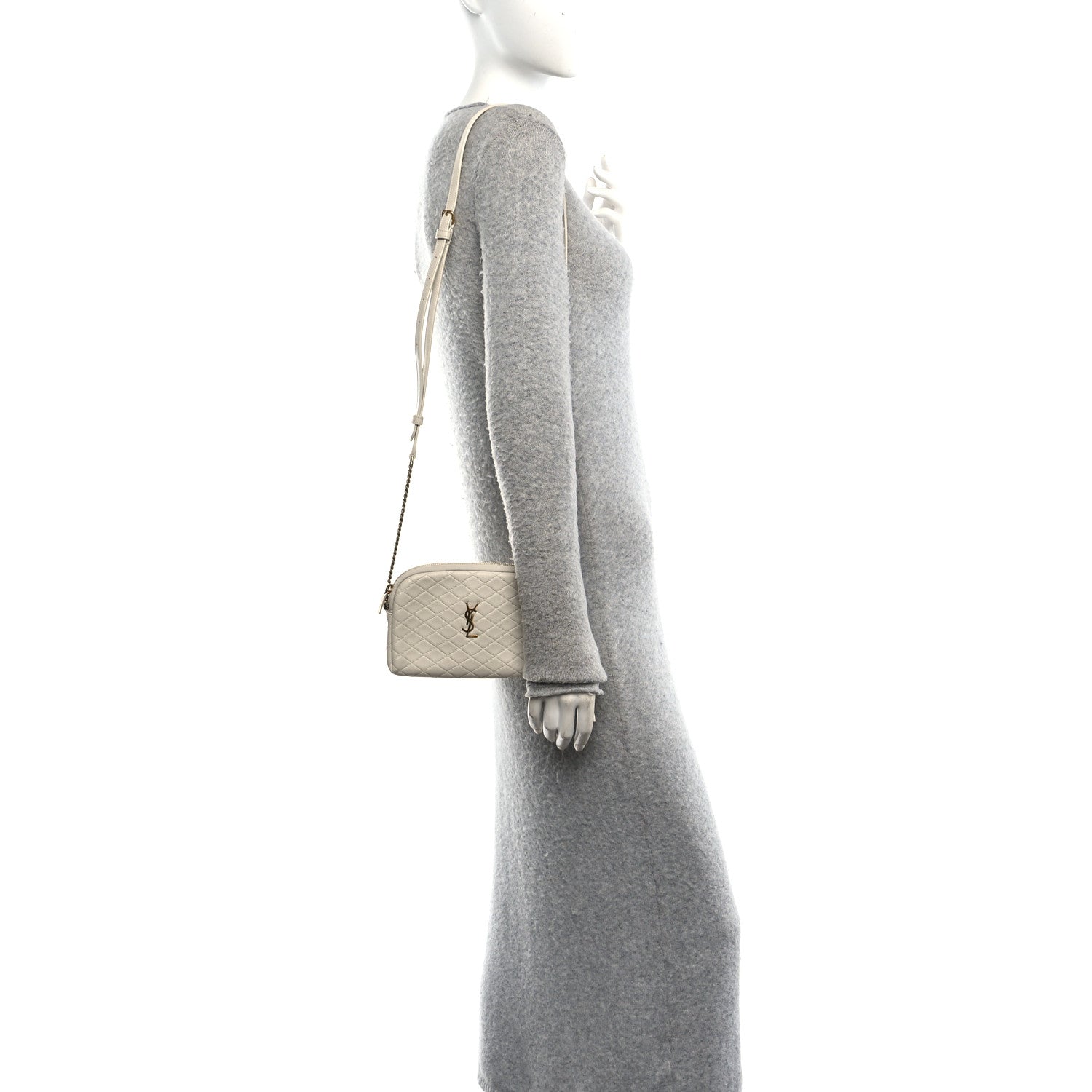 Saint Laurent Lambskin Quilted Gaby Zipped Pouch Crema Soft 2 of 9