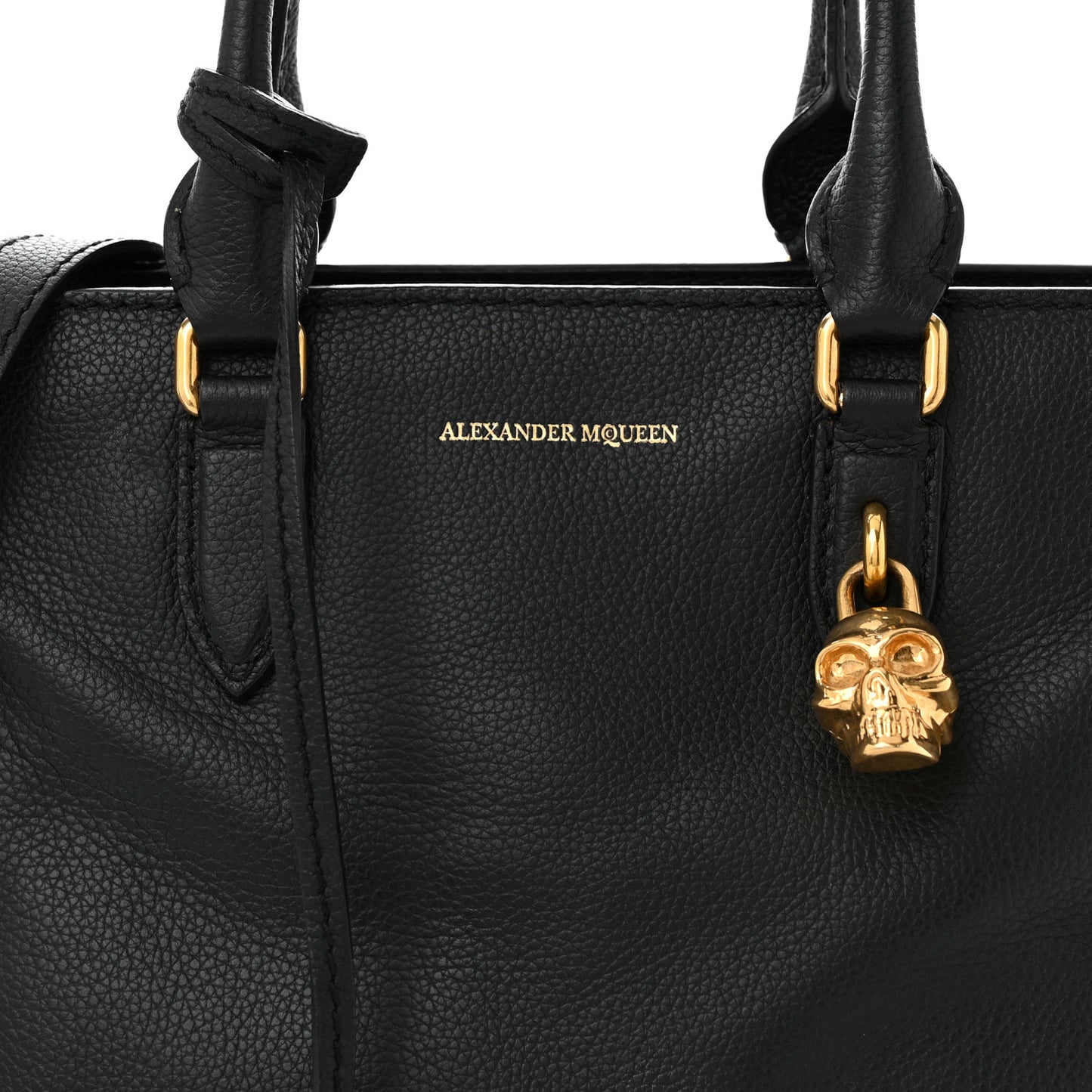 Pebbled Calfskin Small Skull Padlock Zip Around Tote Black