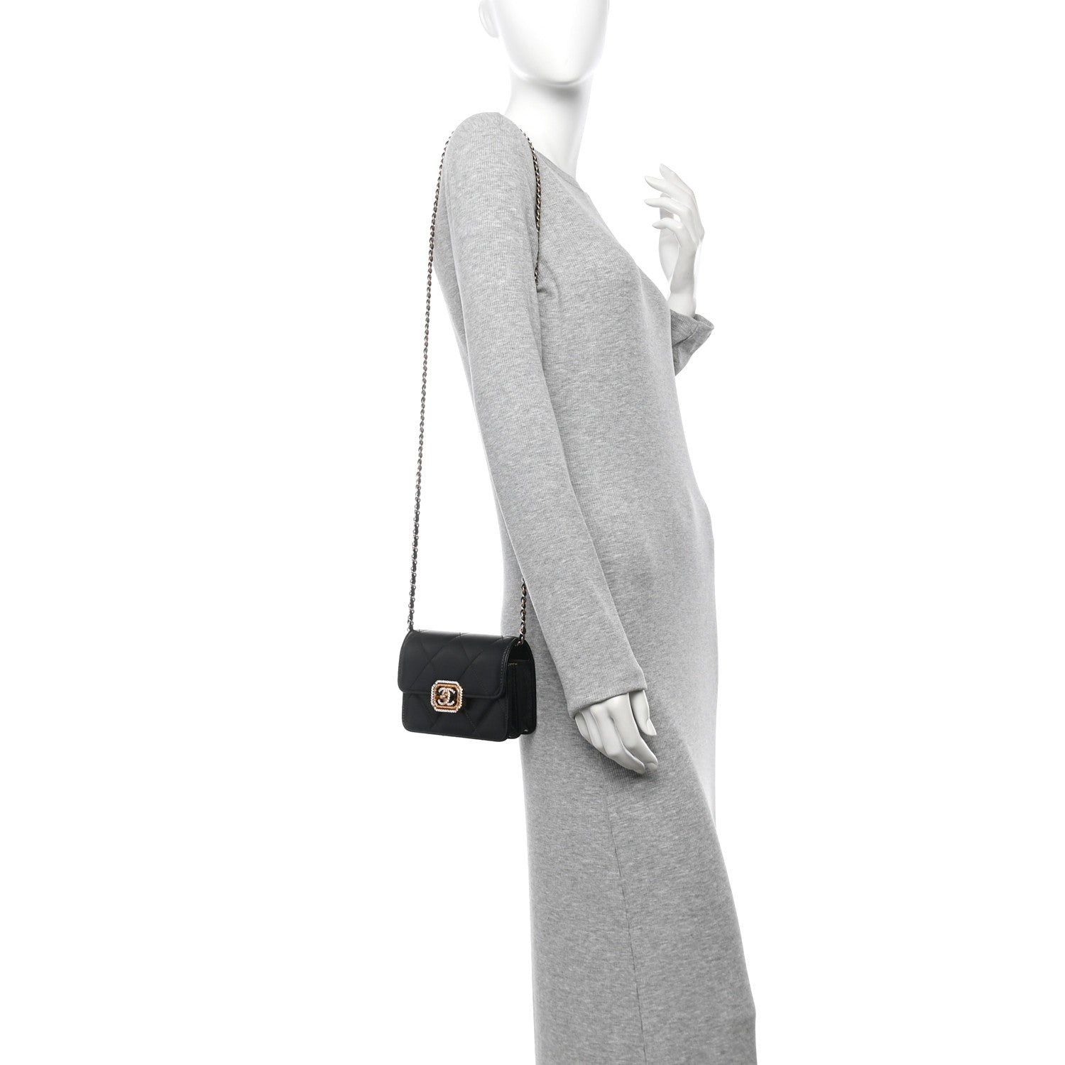 Chanel Calfskin Strass Quilted Clutch With Chain Flap Black 2 of 10