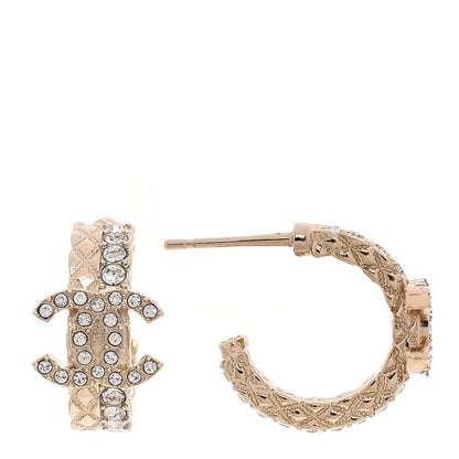 Chanel Metal Crystal Quilted CC Hoop Earrings Gold 1 of 5