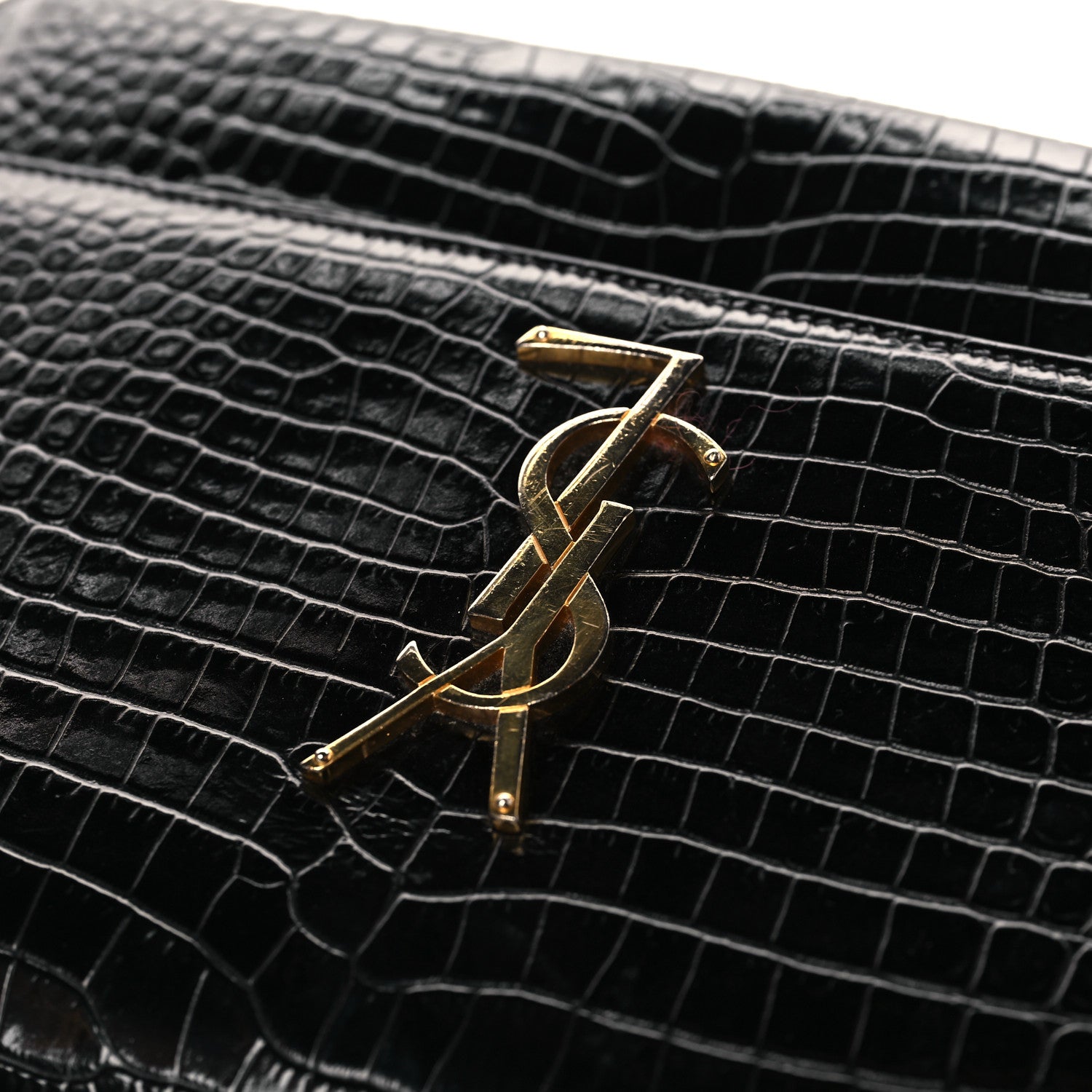 Saint Laurent Calfskin Crocodile Embossed Large Monogram Sunset Black 10 of 10