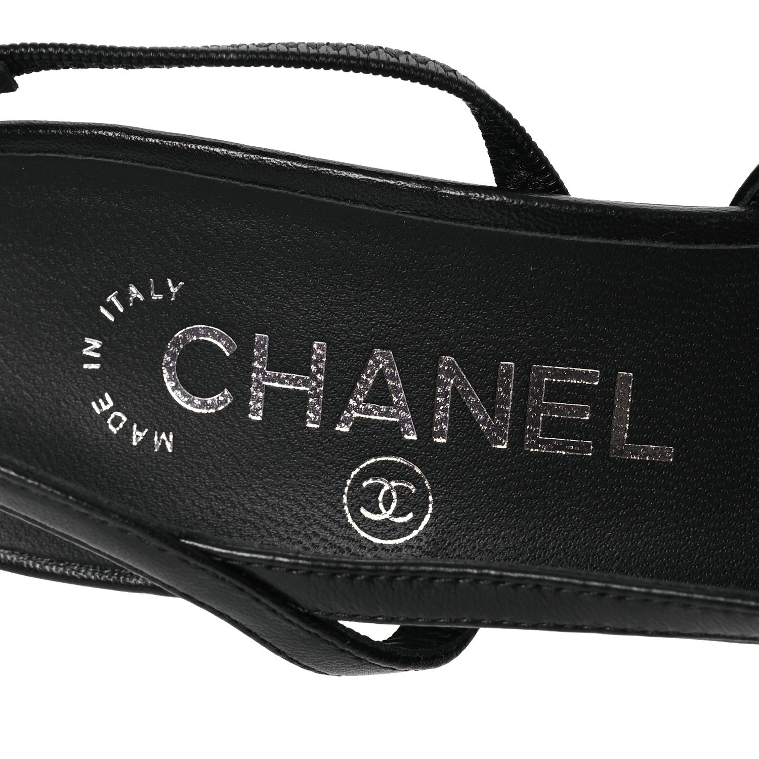 Chanel Lambskin Cap Toe CC Slingback Sandals 37 Black Dark Grey 9 of 11