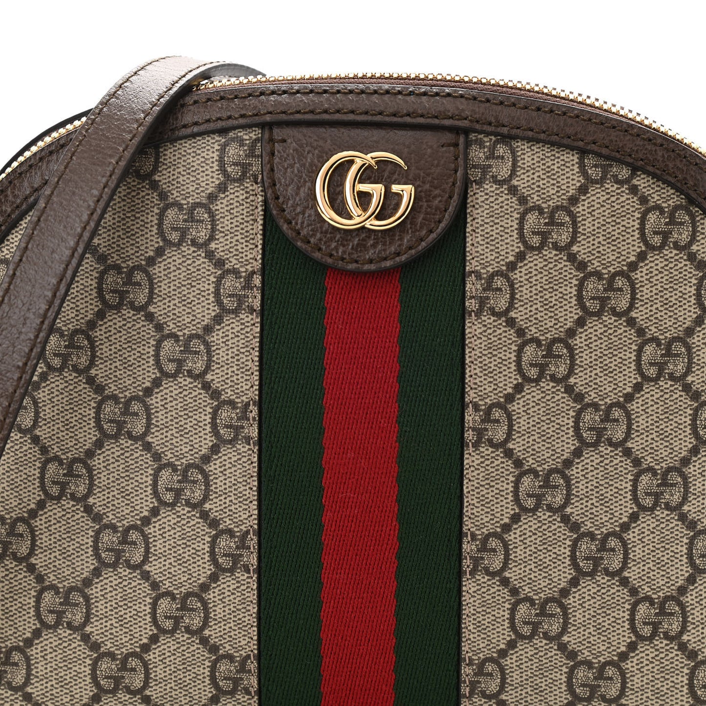 GG Supreme Monogram Textured Dollar Calfskin Web Small Ophidia Dome Shoulder Bag Beige Ebony New Acero