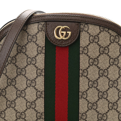Gucci GG Supreme Monogram Textured Dollar Calfskin Web Small Ophidia Dome Shoulder Bag Beige Ebony New Acero 8 of 10