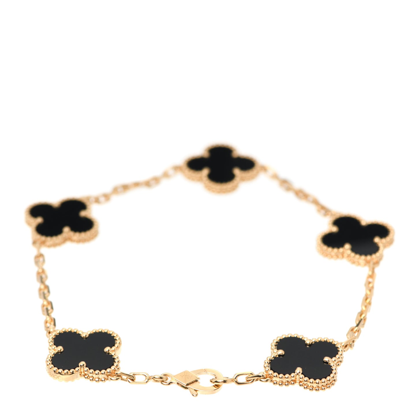 18K Yellow Gold Black Onyx 5 Motifs Vintage Alhambra Bracelet