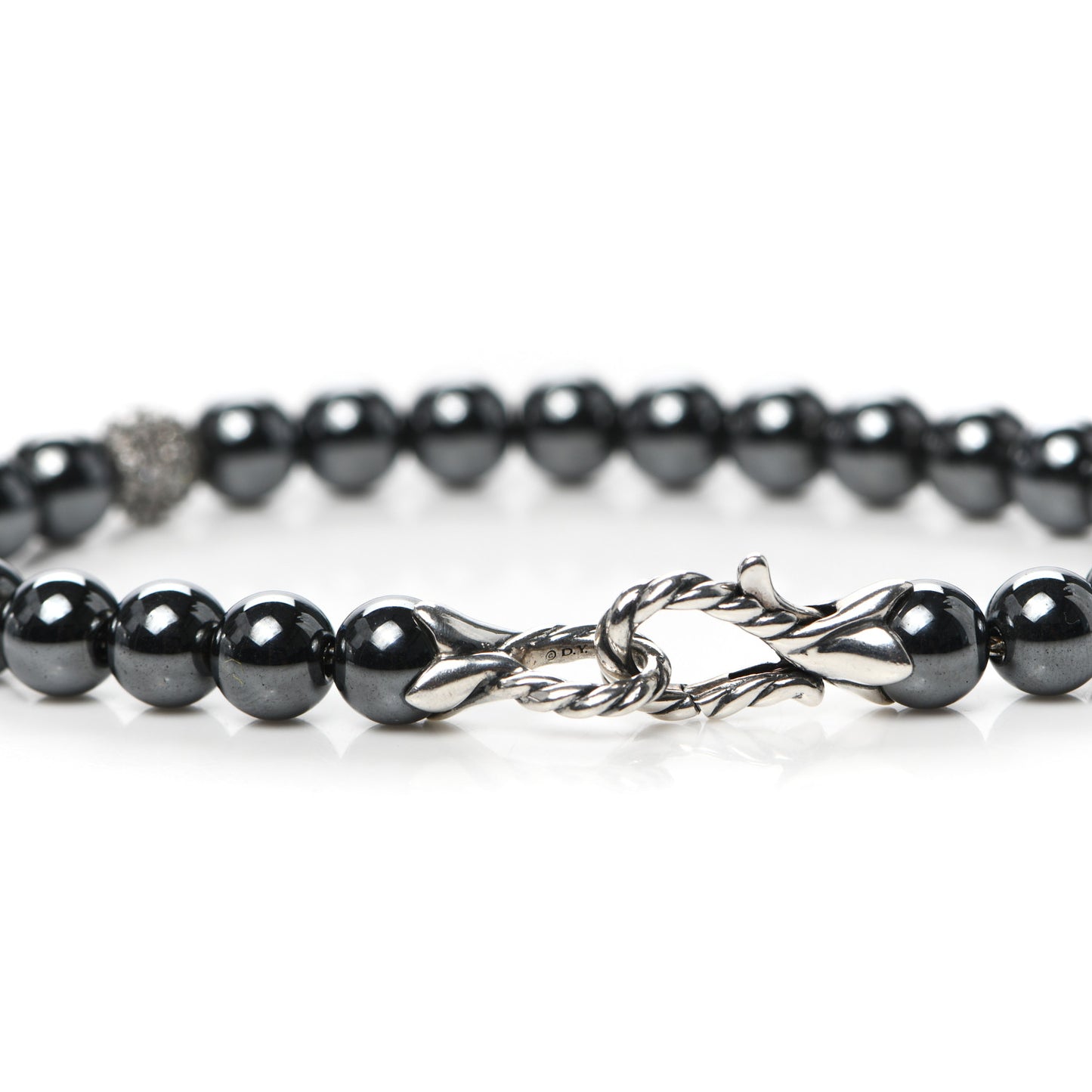 Sterling Silver Diamond Hematine 6mm Spiritual Beads Bracelet