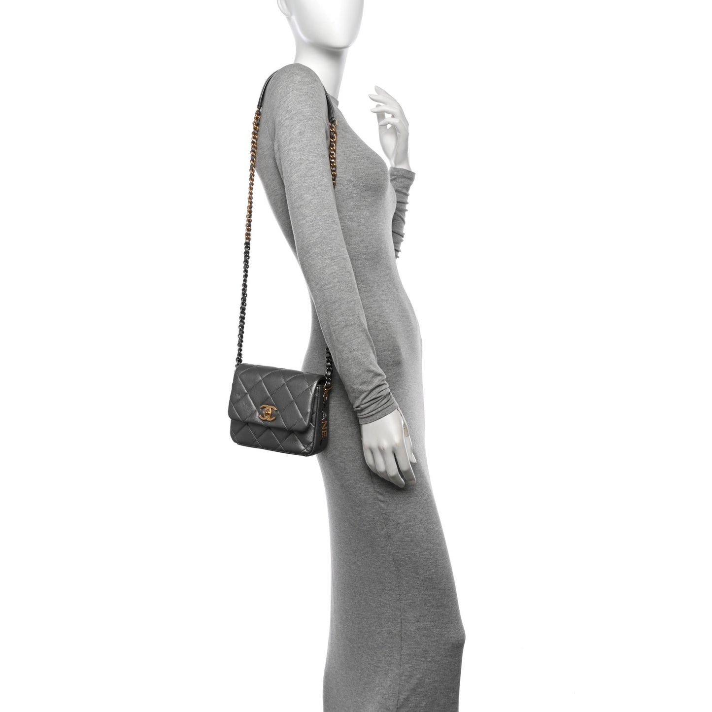 Metallic Lambskin Quilted Mini Side Note Flap Grey