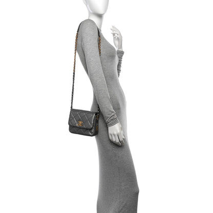 Chanel Metallic Lambskin Quilted Mini Side Note Flap Grey 2 of 11