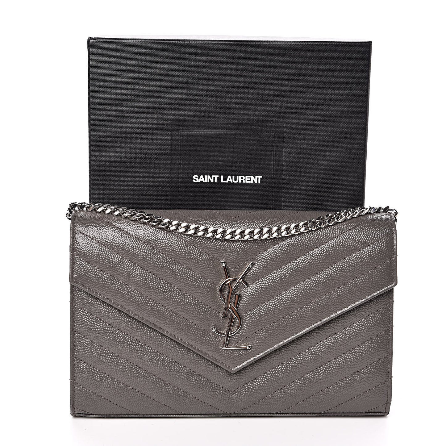 Grain De Poudre Matelasse Chevron Monogram Chain Wallet Fog