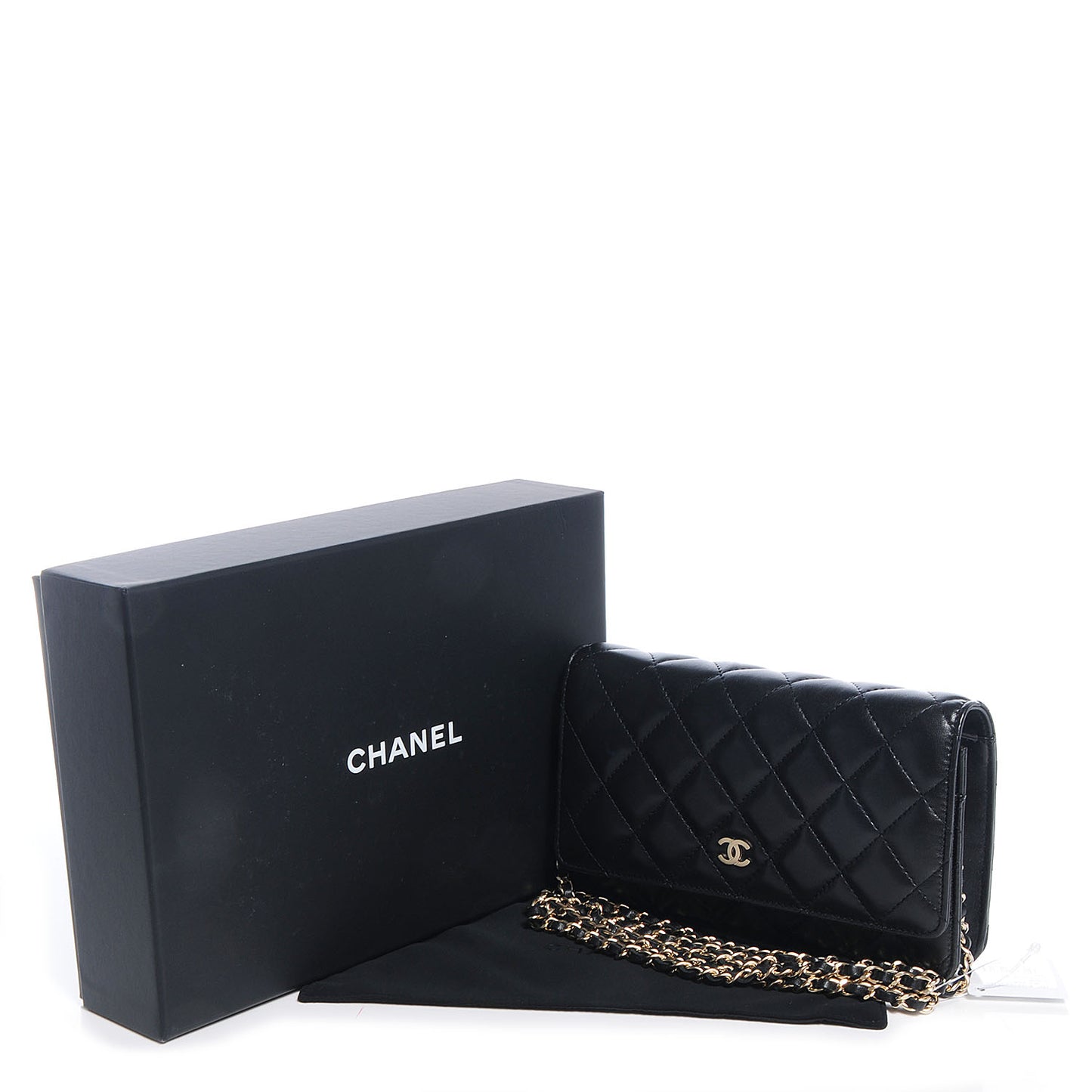 Lambskin Quilted Wallet On Chain WOC Black