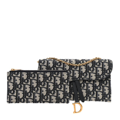 Christian Dior Oblique Saddle Chain Long Wallet Blue 1 of 9