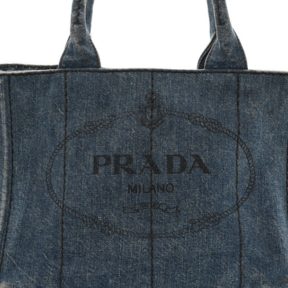 Prada Denim Small Logo Tote Bleu 8 of 14