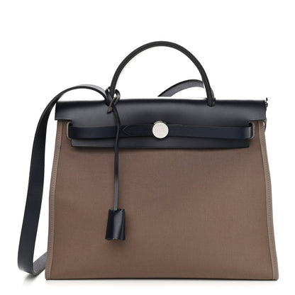 Hermes Vache Hunter Toile Herbag Zip 31 PM Etoupe Bleu Marine 3 of 10