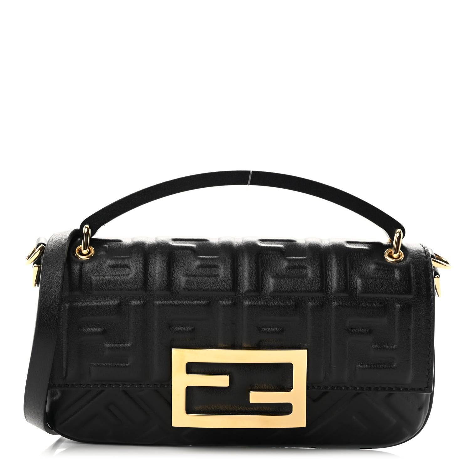 Fendi Nappa FF 1974 Embossed Phone Baguette Black 1 of 9