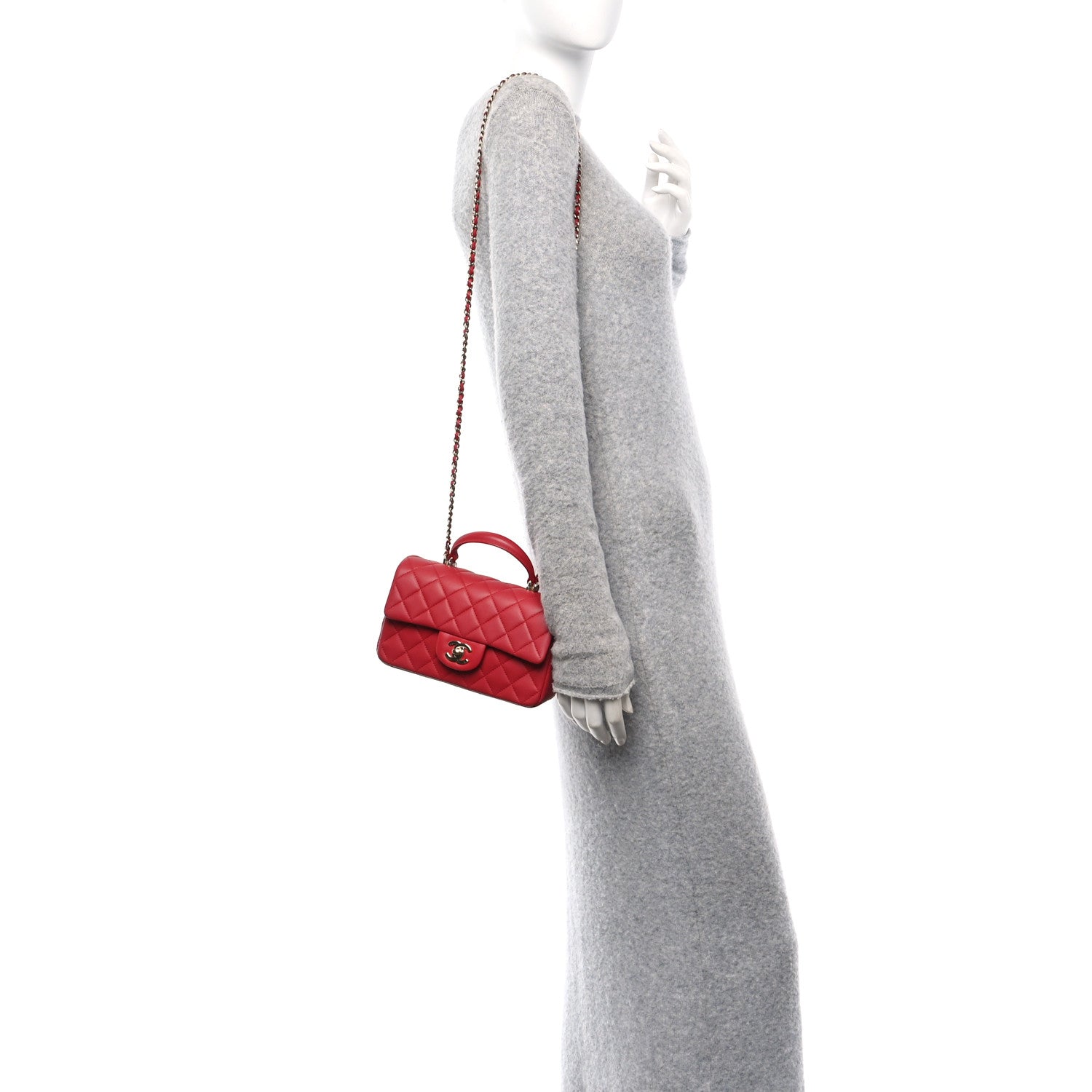 Chanel Lambskin Quilted Mini Top Handle Rectangular Flap Red 2 of 11