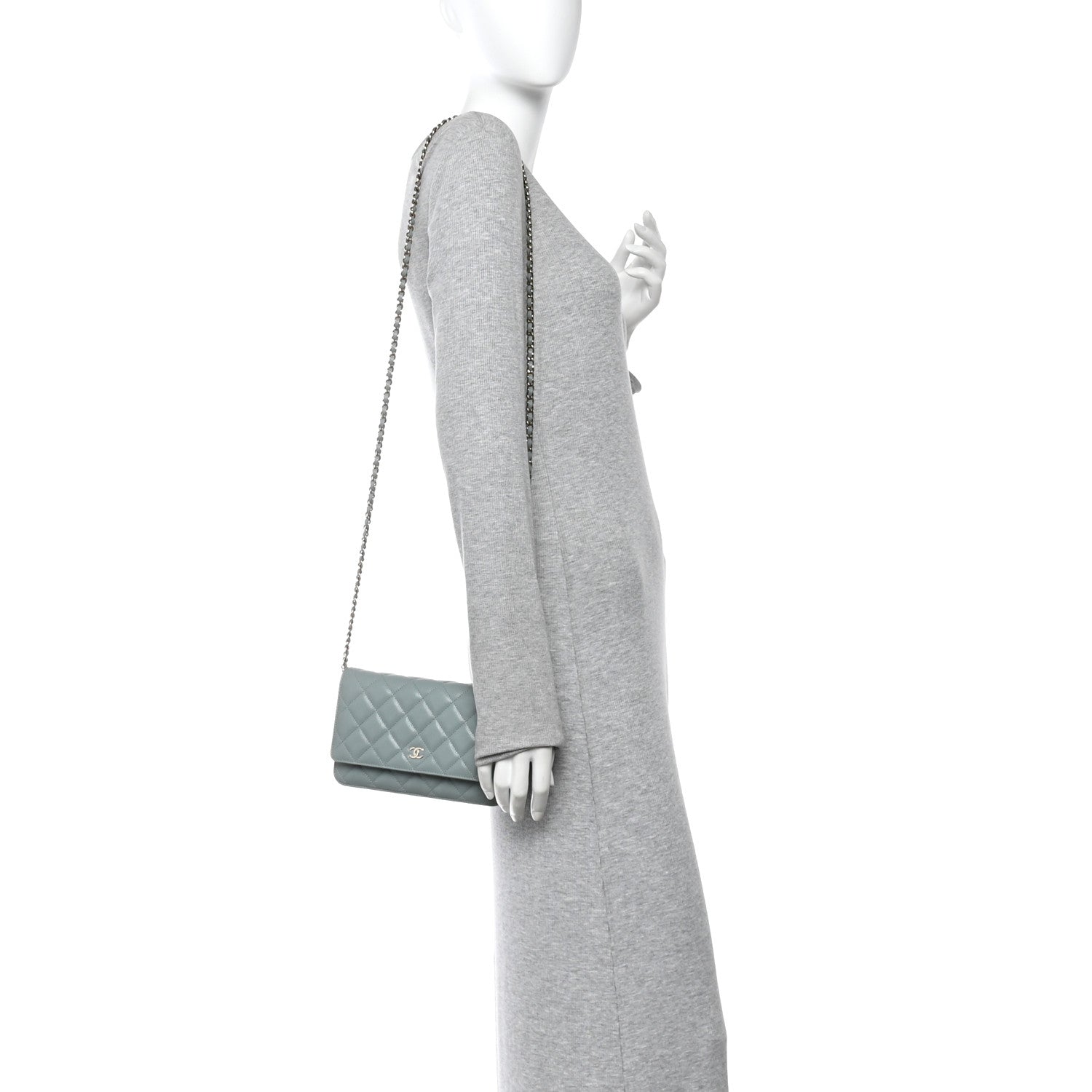 Chanel Caviar Quilted Wallet on Chain WOC Light Blue 2 of 11