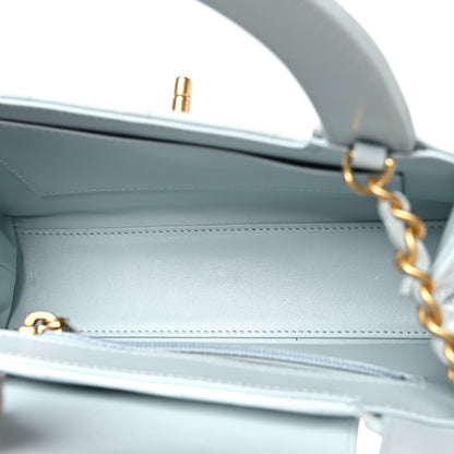 Chanel Shiny Aged Calfskin Quilted Nano Kelly Shopper Light Blue 5 of 12