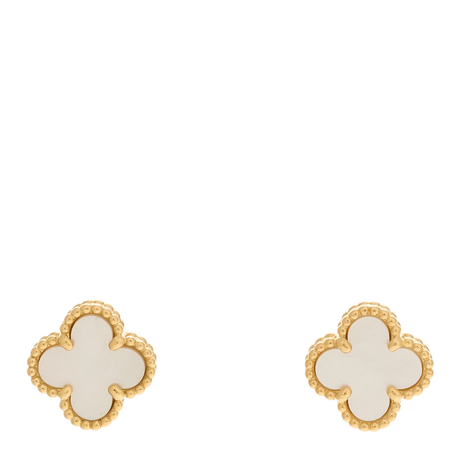 Van Cleef & Arpels 18K Yellow Gold Mother of Pearl Sweet Alhambra Earrings 1 of 5