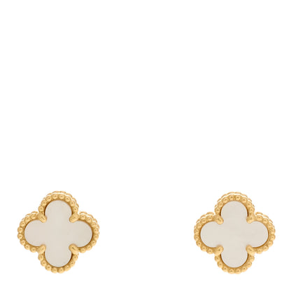 Van Cleef & Arpels 18K Yellow Gold Mother of Pearl Sweet Alhambra Earrings 1 of 5