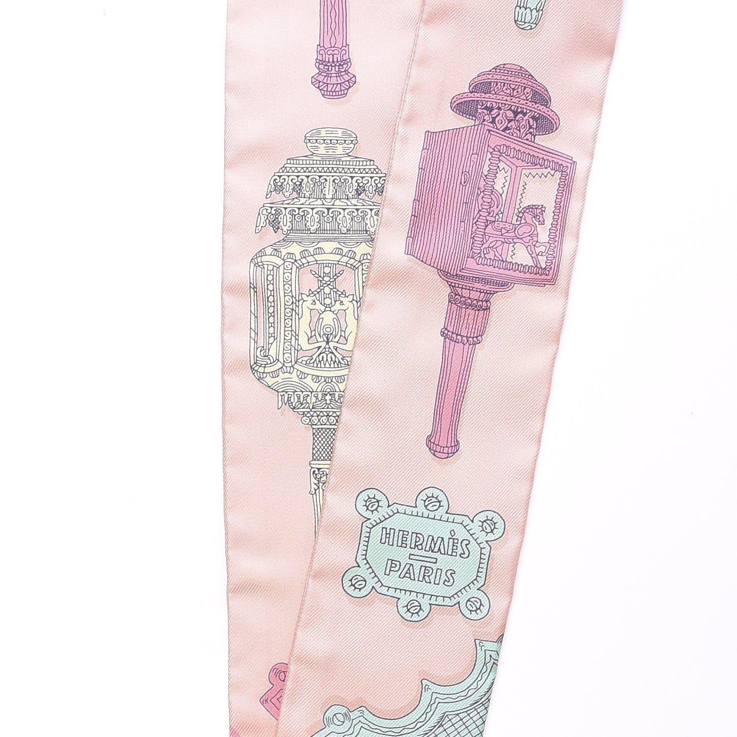 Hermes Silk Merveilleuses Lanternes Twilly Beige Rose Vert De Eau Jaune 3 of 4