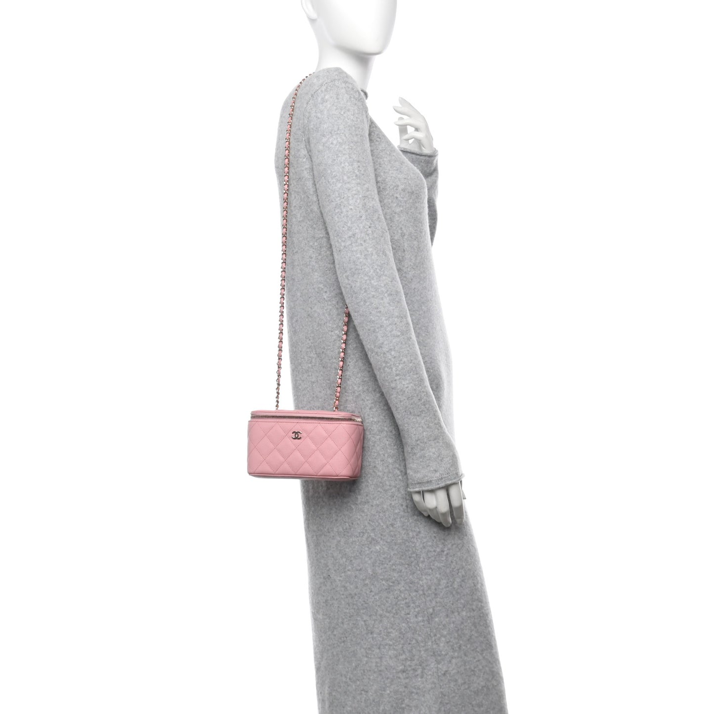 Caviar Quilted Small Vanity Case With Chain Pink