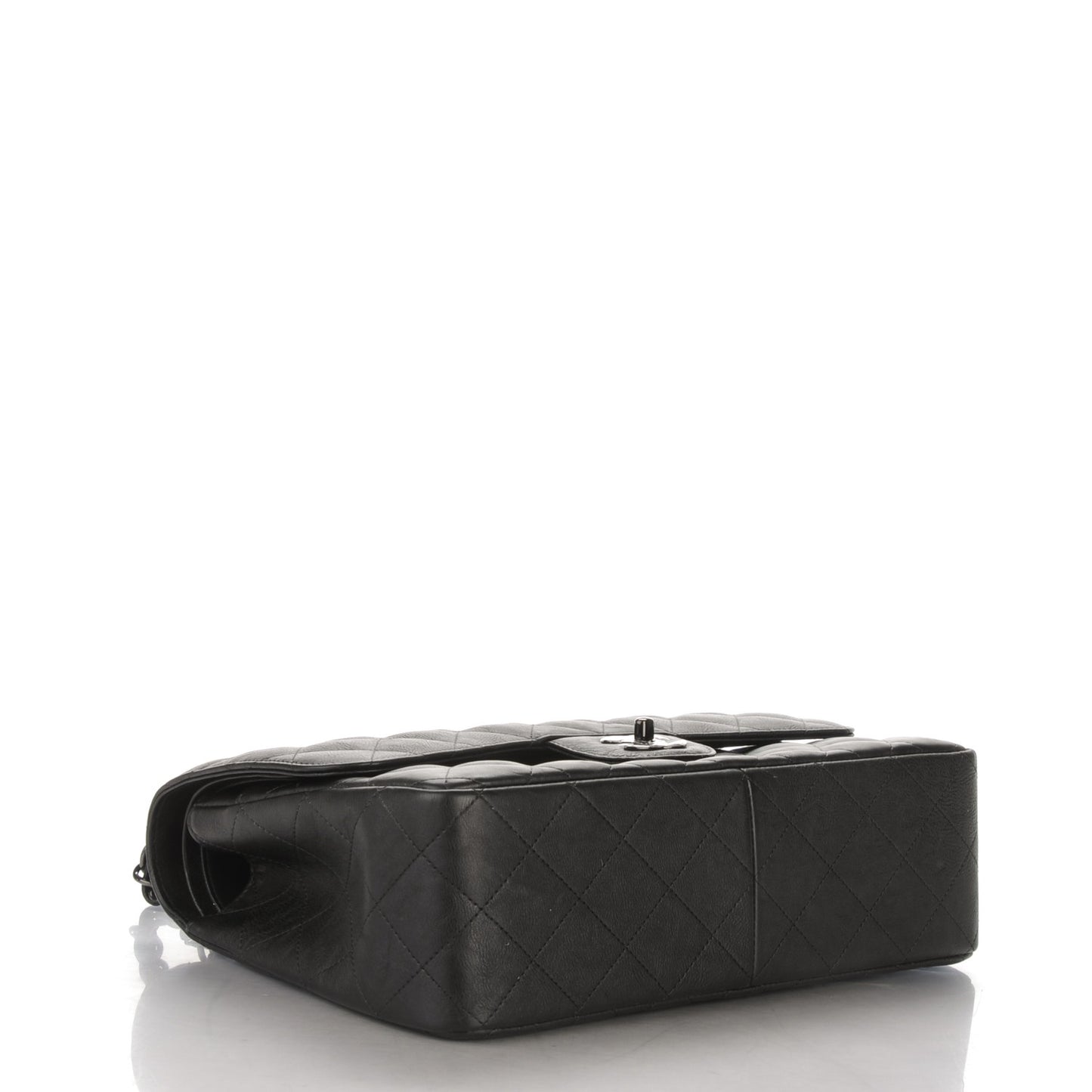 Crumpled Calfskin Quilted Jumbo Double Flap So Black