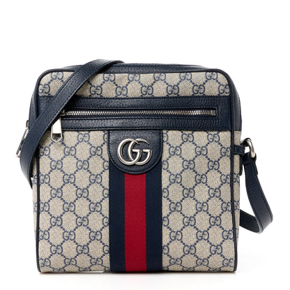 Gucci GG Supreme Monogram Textured Dollar Calfskin Web Small Ophidia Messenger Bag Beige Blue 1 of 11