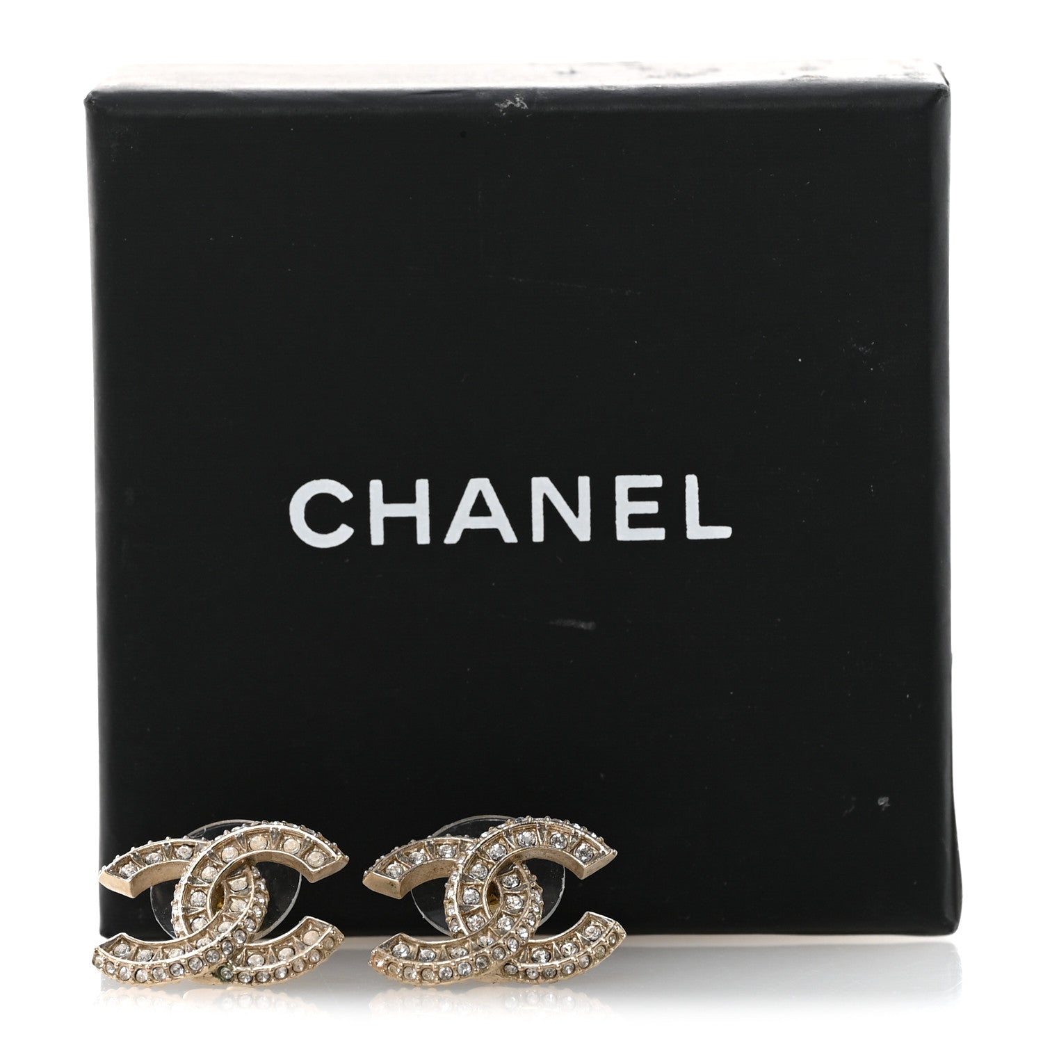 Chanel Crystal Timeless CC Earrings Light Gold 5 of 5