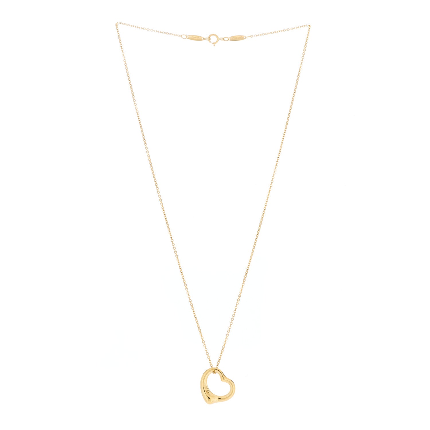 Tiffany 18K Yellow Gold 16mm Elsa Peretti Open Heart Pendant Necklace 3 of 6
