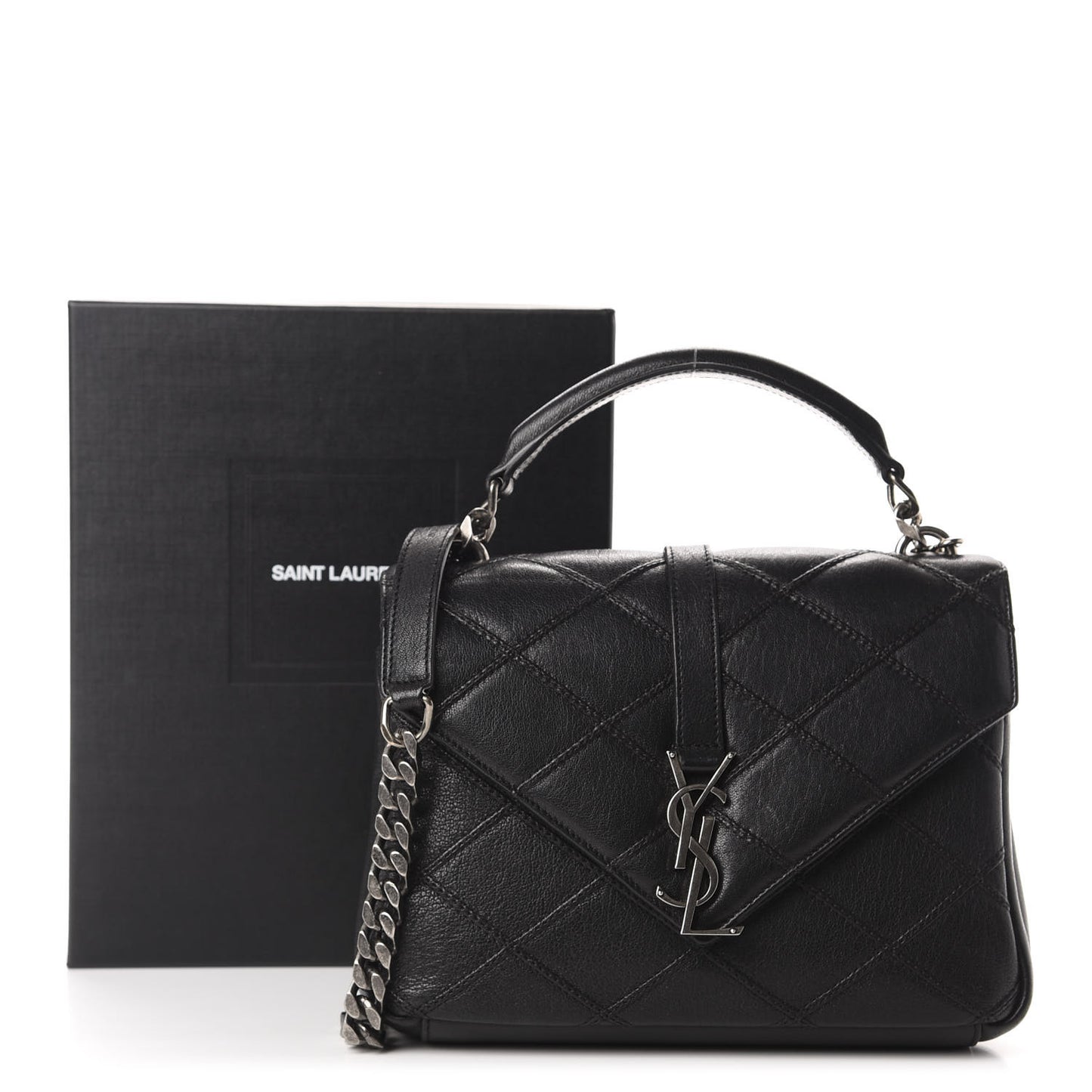 Calfskin Matelasse Diamond Quilted Monogram Medium College Bag Black