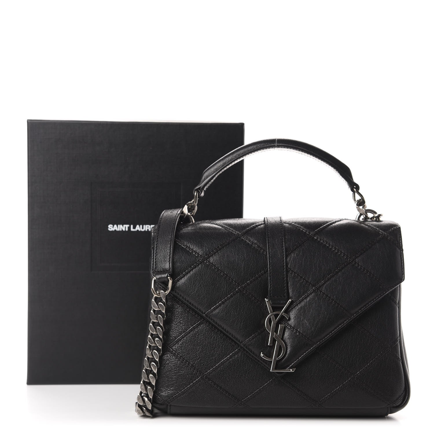 Saint Laurent Calfskin Matelasse Diamond Quilted Monogram Medium College Bag Black 16 of 16