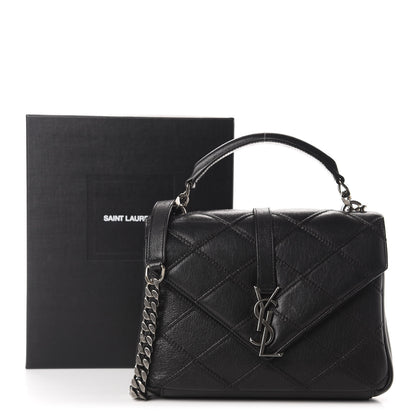 Saint Laurent Calfskin Matelasse Diamond Quilted Monogram Medium College Bag Black 16 of 16