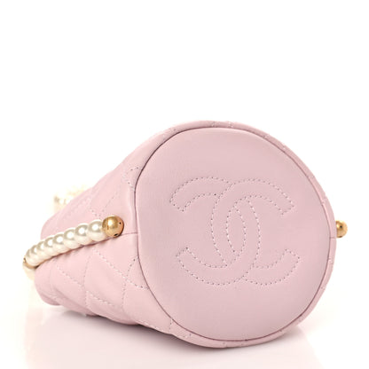 Chanel Calfskin Quilted Pearl Mini About Pearls Drawstring Bucket Light Pink 4 of 9