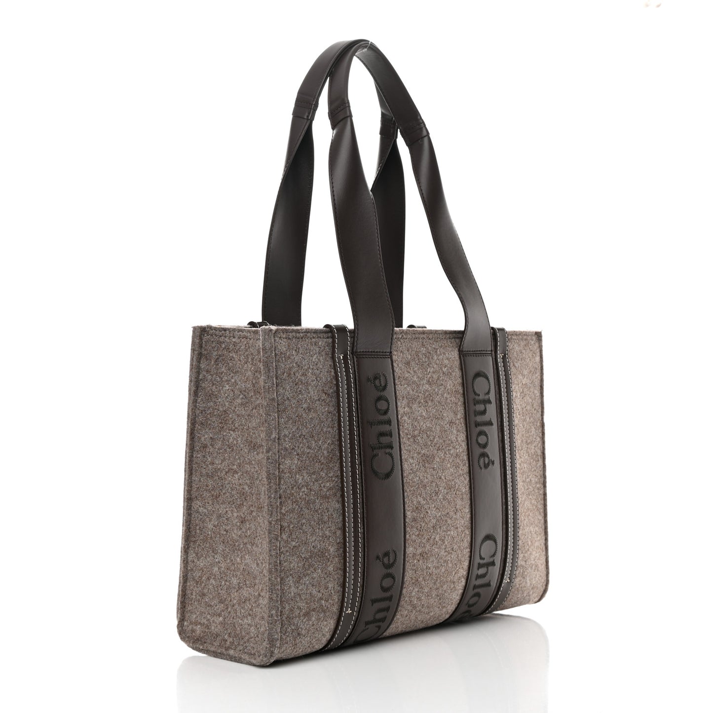 Felt Calfskin Medium Woody Ribbon Tote Deep Beige