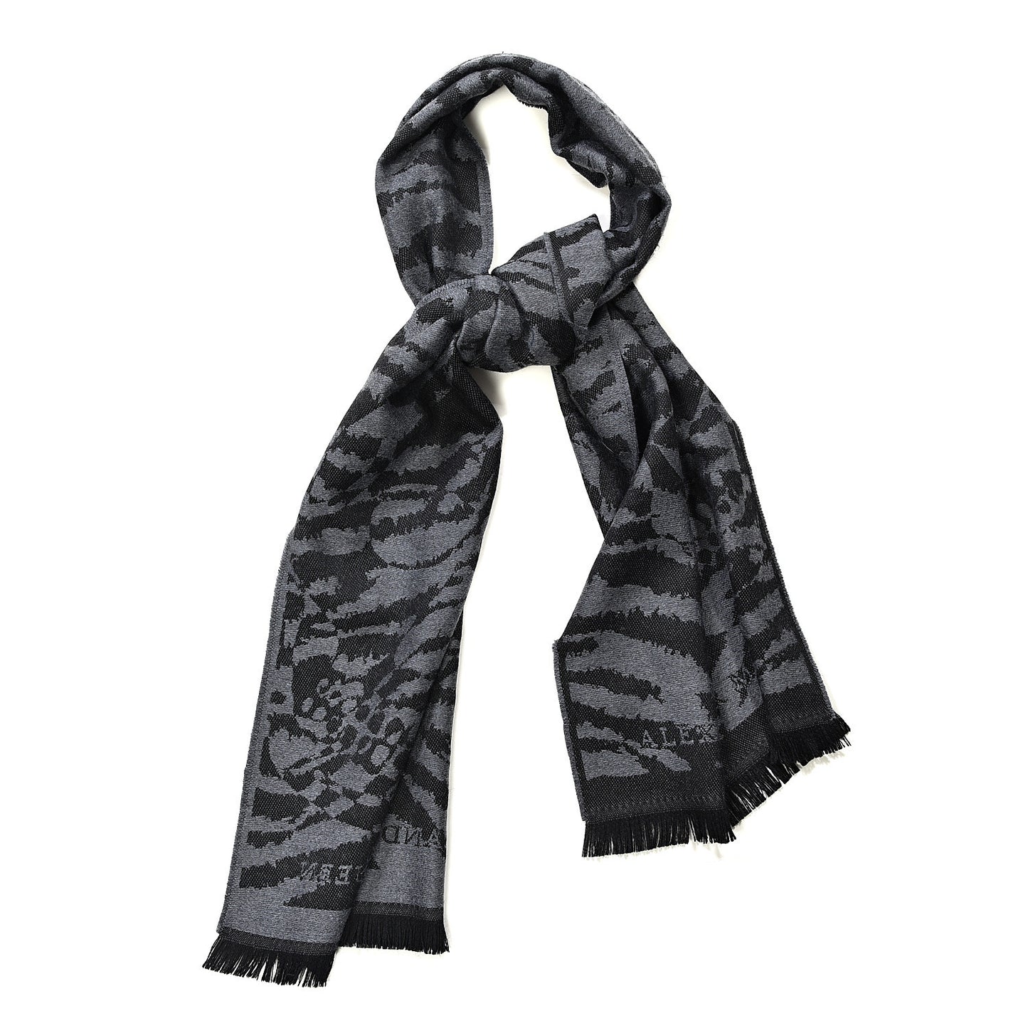 Wool Tiger Print Skull Scarf Black Grey