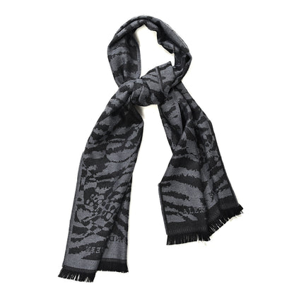 Alexander McQueen Wool Tiger Print Skull Scarf Black Grey 1 of 5