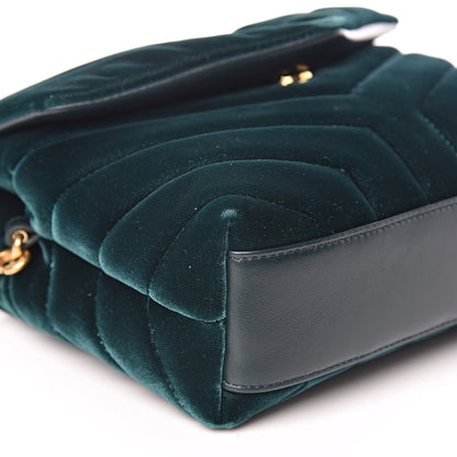 Saint Laurent Velvet Y Quilted Monogram Toy Loulou Chain Satchel Dark Ottanio 8 of 11