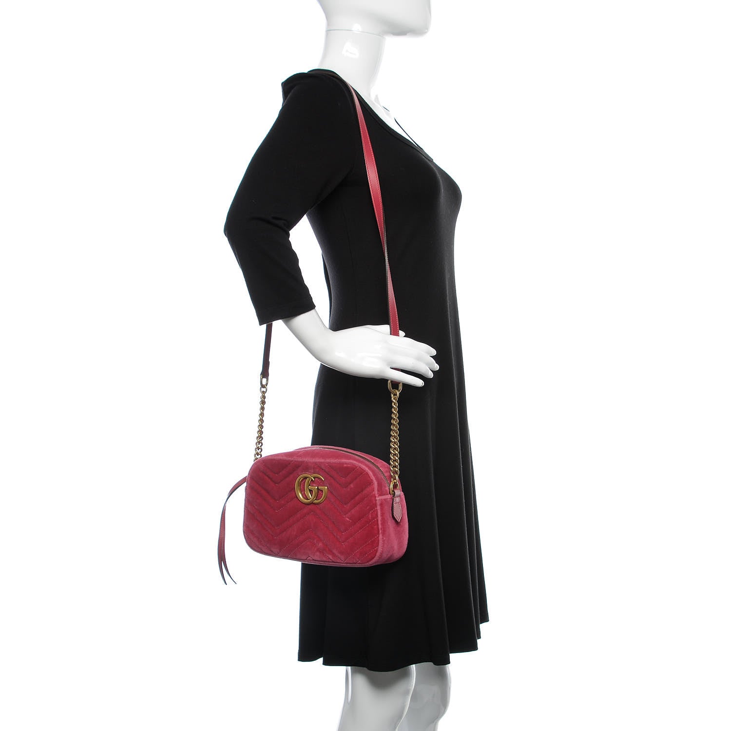 Gucci Velvet Matelasse Small GG Marmont Chain Shoulder Bag Light Raspberry Rose 2 of 13