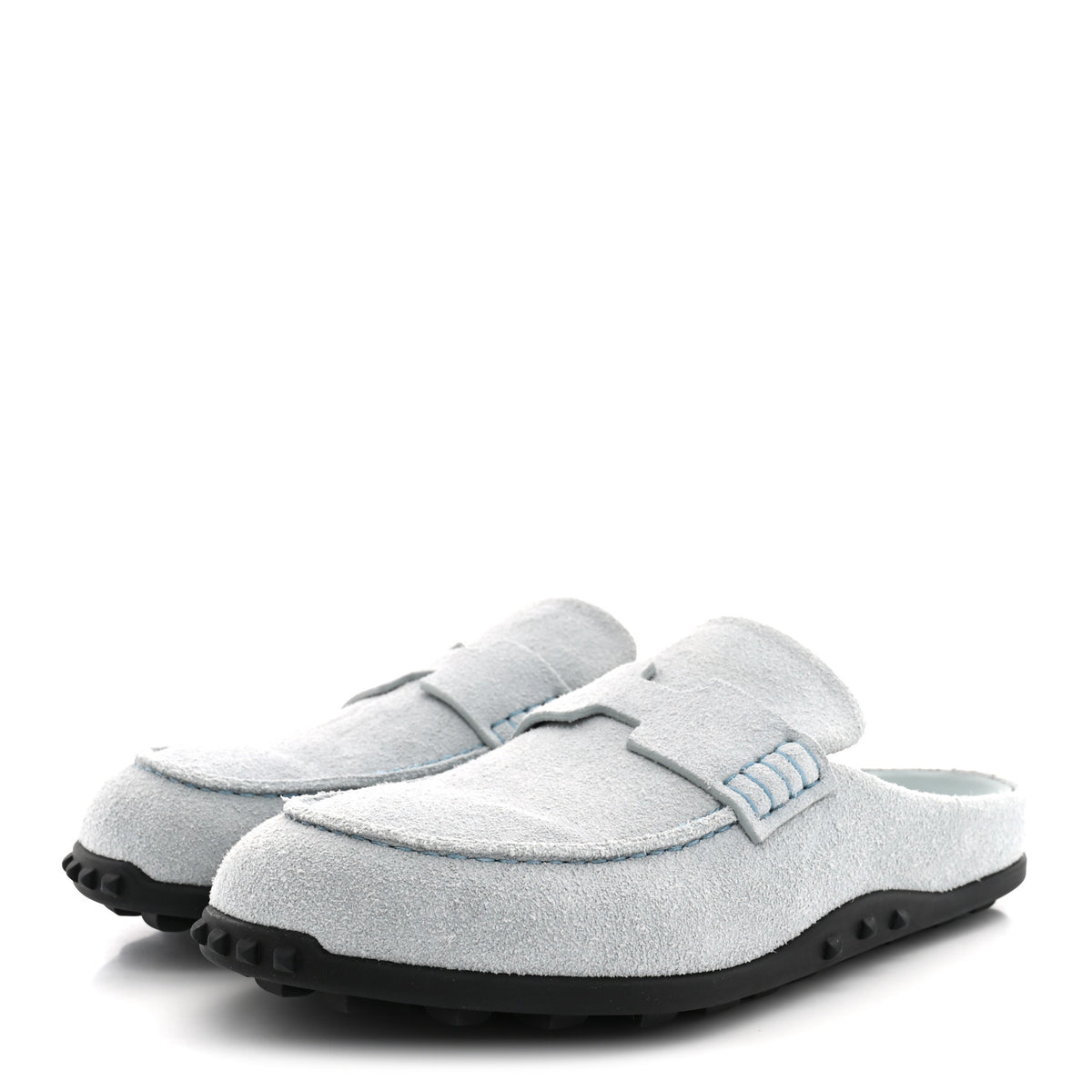 Suede Calfskin Womens Mix Mules 38.5 Bleu