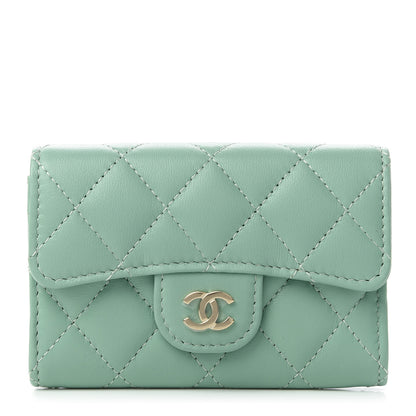 Chanel Lambskin Quilted Flap Card Holder Wallet Green 1 of 12