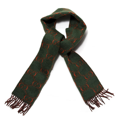 Gucci Wool Alpaca GG Monogram Big GG Rock Scarf Green Red 1 of 4